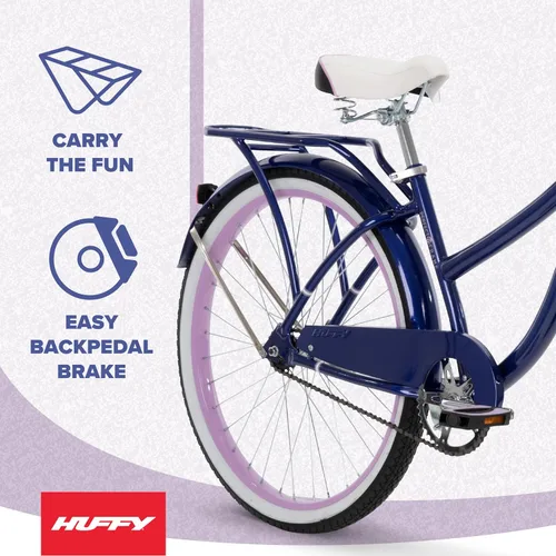 Vista 3 de Huffy Cruiser Bike, Fairmont or Woodhaven Model, 20/24/26 Inch Sizes, Perfect for Casual Rides, Ergonomic Design, Rear Rack and Basket on Woodhaven