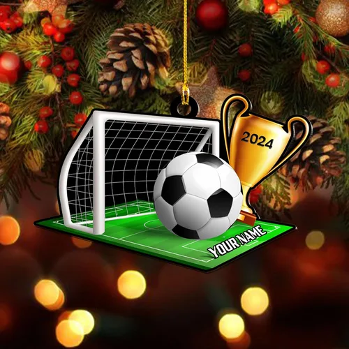 Vista 19 de Adorno plano de Navidad personalizado 2024, adorno de fútbol para niños, decoración de árbol de Navidad, regalos para jugadores de fútbol