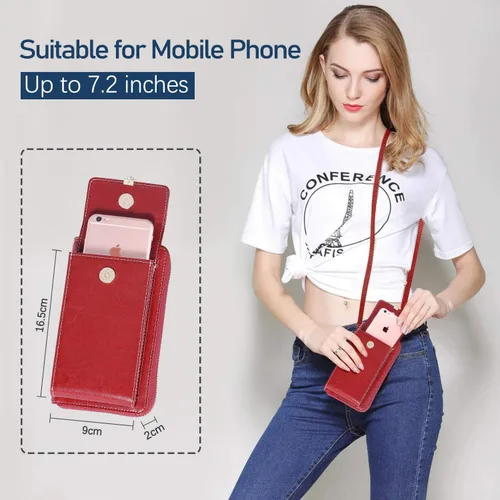 Vista 2 de HUANLANG Pequeñas bolsas cruzadas para teléfono celular de cuero para mujer