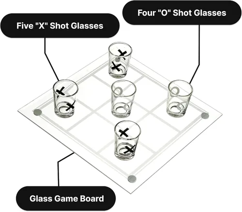 Vista 3 de Fairly Odd Novelties Shot Glass Tic Tac Toe Juego - Diseño elegante para beber divertido, perfecto para fiestas, parejas y estrategia, tablero