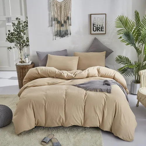 Vista 4 de Pureant - Juego de edredón color beige, tamaño King, ropa de cama color champán sólido, edredón color marrón claro para mujeres y hombres, edredón