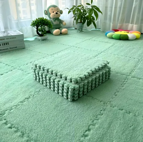 Vista 20 de 12 piezas de baldosas de alfombra de espuma entrelazadas para niños con borde, cuadrados gruesos de alfombra de felpa, tapetes de juego para el Negro