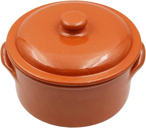 Vista 3 de Olla de cocina tradicional portuguesa hecha a mano con tapa de arcilla de cerámica de terracota