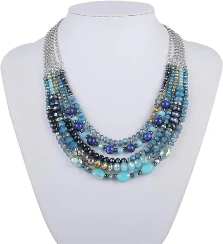 Vista 4 de Collar a capas con cristal para mujer, gargantilla con cadena de plata gruesa, regalo de cumpleaños para mujer