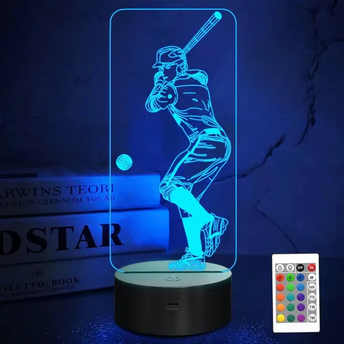 Vista 7 de FULLOSUN Luz nocturna para niños, fútbol, lámpara de ilusión óptica 3D con control remoto, 16 colores cambiantes, fútbol, cumpleaños, Navidad, día