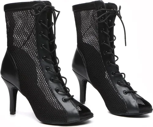 Vista 4 de Minishion Tacones de baile sexy para mujer, sandalias de malla para fiesta