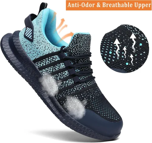 Vista 5 de Zapatos de punta de acero para hombres y mujeres, cómodos, ligeros, zapatos de seguridad para el trabajo, a prueba de pinchazos, antideslizantes