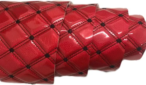 Vista 4 de Tela de piel sintética gruesa y brillante, vinilo láser de 60 x 39 pulgadas, material acolchado de esponja de cuero bordado para tapicería, sofá