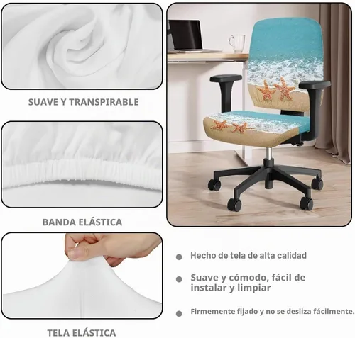 Vista 6 de Talayituse - Funda para silla de oficina o computadora con estampado de estrellas de playa, funda de asiento dividida elástica, extraíble y lavable