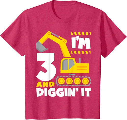 Vista 9 de Kids I'm 3 and Diggin It - Camiseta para niños con diseño de excavadora de construcción, Negro