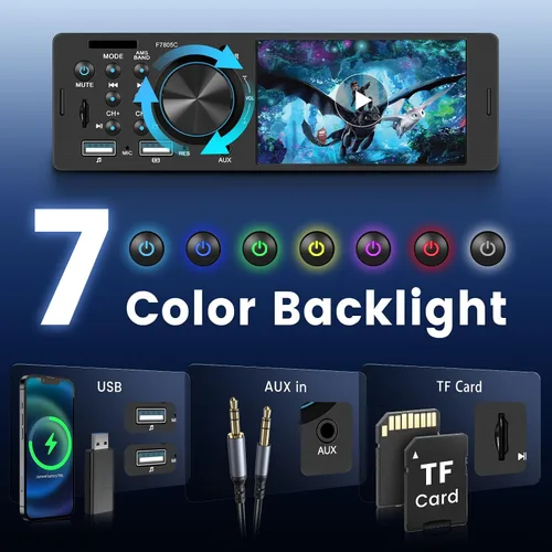 Vista 5 de Estéreo de automóvil de un solo DIN con CarPlay Android Auto, pantalla táctil receptor de audio para automóvil con Bluetooth 1 Din, Driauto 4