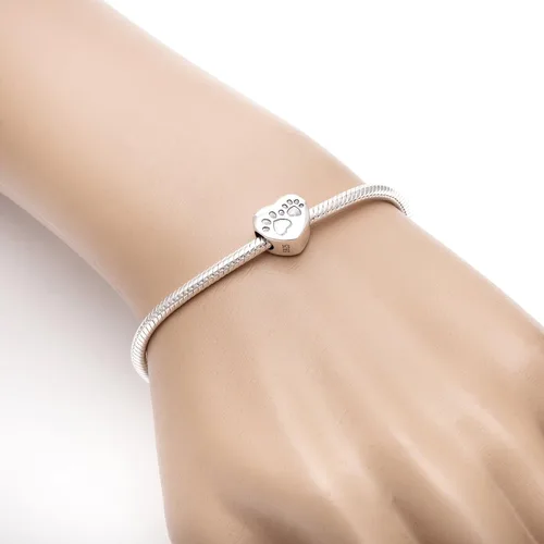 Vista 4 de Abalorio de plata de ley 925 con diseño de corazón de cachorro para pulseras de serpiente