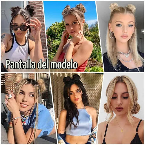 Vista 5 de 2 piezas de cabello de moño espacial para mujer, extensiones de moño Mezcla negra caoba claro