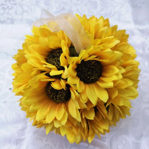 Vista 2 de Ramos de boda artificiales de flores de peonía y girasoles de calas (pomandro de 6 pulgadas)