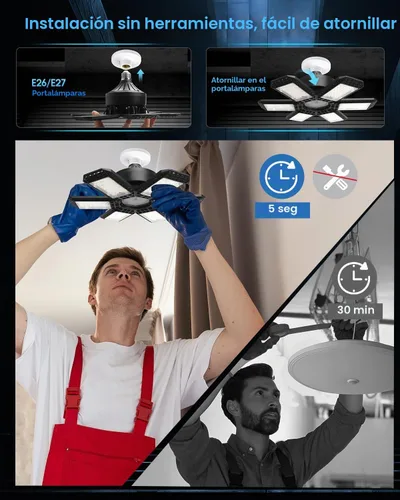 Vista 2 de AUDLES - Paquete de 1 luz de garaje, 200 W, 20000 lm, 6500 K, luces LED para taller, luces de techo LED para garaje con 6+1 paneles deformables
