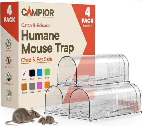 Vista 9 de Paquete de 4 trampas para ratones de color gris humano, atrapadas y liberadas para interiores y exteriores, seguras para mascotas y niños, jaula