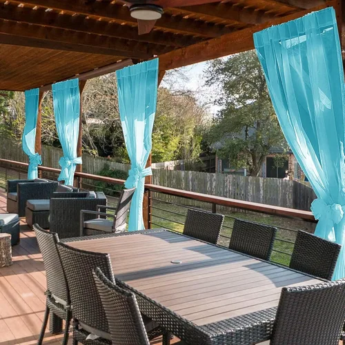 Vista 7 de SpaceDresser Cortinas traslúcidas para patio y exteriores, 4 paneles impermeables con bolsillo para barra, cortina interior para sala de estar Aqua
