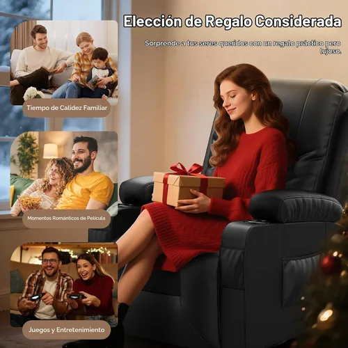Vista 7 de YONISEE Juego de muebles de sala de estar, sofá biplaza reclinable de 2 plazas y silla reclinable giratoria de 360° con masaje, sofá reclinable