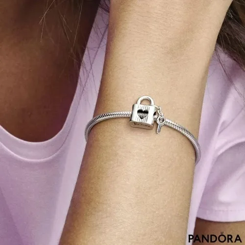 Vista 7 de PANDORA Candado y dije de llave de corazón No es una piedra preciosa