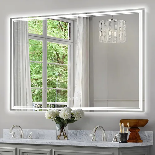Vista 7 de Ratsamee Espejo de baño LED de 30x30 pulgadas con iluminación frontal y trasera (control independiente), espejo iluminado para pared de baño con 3