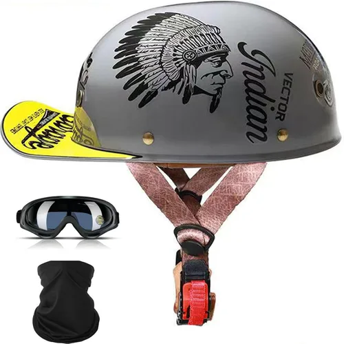 Vista 13 de Cascos para motocicleta de adultos, casco de béisbol de motocicleta, aprobado por DOT para hombres y mujeres con visera, casco de media cáscara