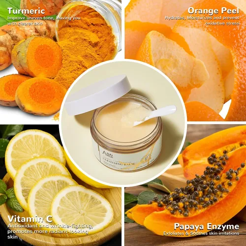 Vista 4 de ANAI RUI Bálsamo removedor de maquillaje de cúrcuma, bálsamo limpiador de cúrcuma, exfoliante facial para derretir maquillaje, limpieza de poros