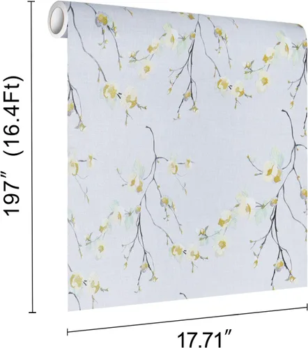 Vista 9 de WENMER Papel tapiz floral beige para despegar y pegar, 17.71 x 197 pulgadas, moderno papel tapiz floral extraíble para dormitorio, gabinetes