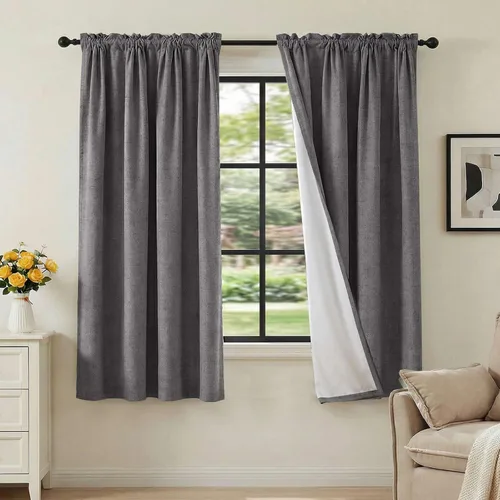 Vista 15 de H.VERSAILTEX Cortinas 100% opacas con aspecto de lino para dormitorio, bloqueo de luz completa, bolsillo para barra, cortinas de ventana gruesas