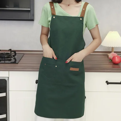 Vista 8 de MXY Delantal para mujeres y hombres, lona de cera ajustable, 5 bolsillos para herramientas, delantal de trabajo para tareas domésticas, cocina