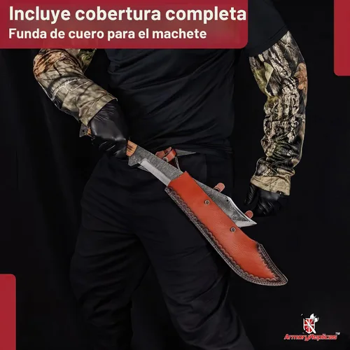 Vista 4 de Armory Replicas™ Into the Wild Full Tang High Carbon Steel Machete with Sheesham Handle & Leather Sheath
