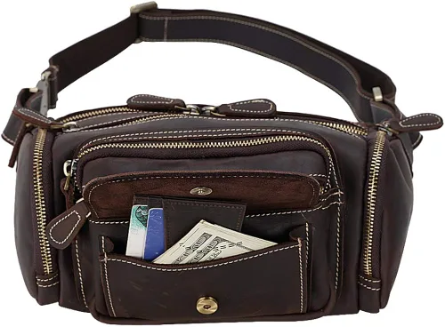 Vista 2 de TIDING Men's Leather Waist Bag Large Capacity Vintage Fanny Pack Organizer