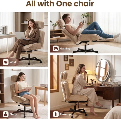 Vista 7 de FiveWillowise Silla de oficina cruzada con respaldo alto y reposapiés Marrón
