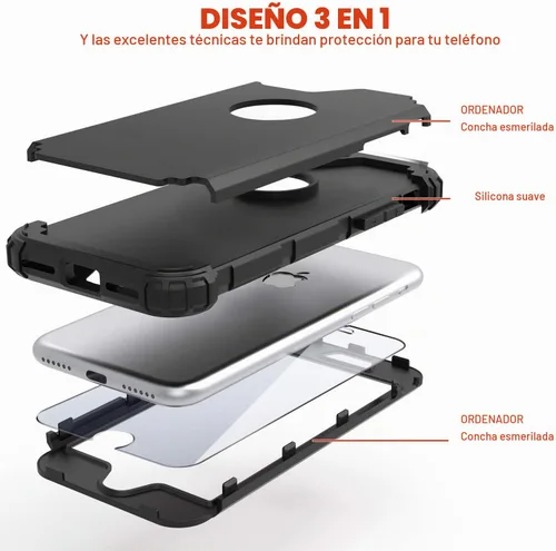 Vista 6 de IDweel Funda para iPhone 8 con Protector de Pantalla de Vidrio Templado, para iPhone 7, 3 en 1, Resistente a Golpes, Delgada, Híbrida, de Servicio