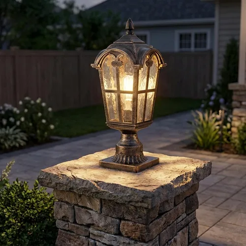 Vista 3 de YUBOLE Luz de poste para exteriores, farol de poste exterior, lámpara de poste de aluminio fundido impermeable con pantalla de vidrio templado