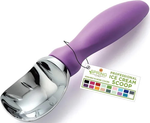 Vista 36 de Spring Chef - Cuchara para helado rosa de alta resistencia con mango suave, cuchara profesional para helado, cuchara de metal para masa de galletas