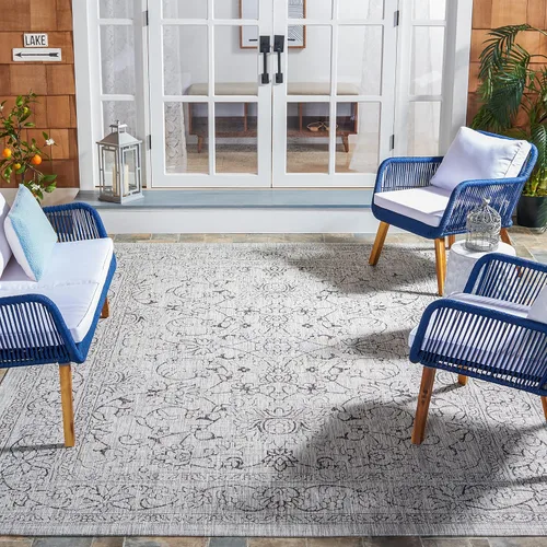 Vista 94 de SAFAVIEH Alfombra lavable al aire libre, colección Courtyard - 2'3" x 5', azul aguamarina y gris, no desprende pelusa y fácil limpieza, ideal