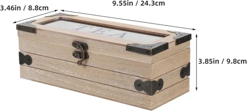 Vista 2 de Wooden Tea Bag Storage Chest with Lid, 3 Divided Compartments Organizer Space-saving Countertop Design, Separates Beverage Pouches, for Coffee