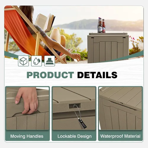 Vista 2 de GUNJI Caja pequeña de 30 galones para exteriores, impermeable, de resina, contenedor de almacenamiento con cerradura, caja de entrega de paquete