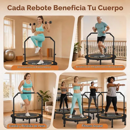 Vista 6 de ANCHEER Minitrampolín plegable de 40"/48", carga máxima de 450 libras/550 libras para interiores, con mango de espuma ajustable de 4 niveles y Azul