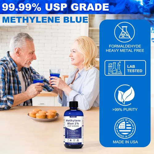 Vista 3 de 1% azul de metileno, 8.5 fl oz (8.4 oz), grado farmacéutico ultrapuro, 99.99% puro (USP), probado por terceros, sin formaldehído, soporta memoria