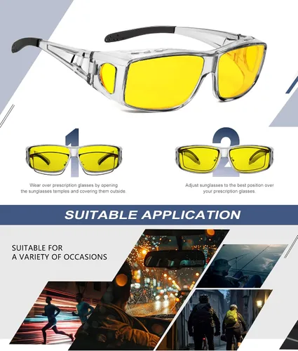 Vista 7 de Gafas de visión nocturna para hombre, lentes envolventes para conducir