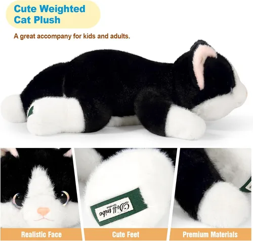 Vista 6 de Ditucu Peluche de gato negro con peso de 0.6 libras, lindo y realista gatito de 11.8 pulgadas, peluches suaves, regalos para niños