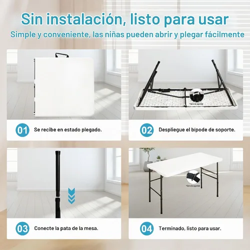 Vista 6 de Bblife Mesa portátil plegable para eventos de 4 pies, mesa de camping de plástico con 2 alturas ajustables, mesa de utilidad resistente para Blanco