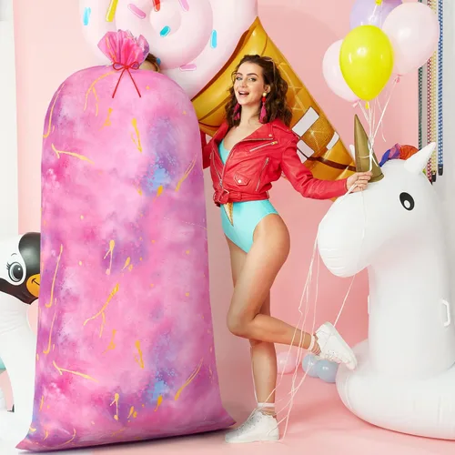 Vista 7 de Leinuosen 2 bolsas de regalo jumbo de 70 pulgadas, bolsas de regalo de plástico de gran tamaño con teñido anudado, bolsa de regalo extra grande