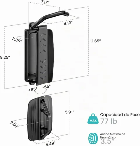 Vista 9 de PEGZONE 2 paquetes de ganchos para bicicletas para garaje, soporte de pared giratorio resistente, sostiene 77 libras, soporte ajustable