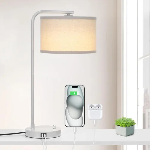 Vista 11 de Juego de 2 lámparas de mesa, lámpara de mesita de noche completamente regulable con puertos de carga USB C+A, lámparas modernas de noche