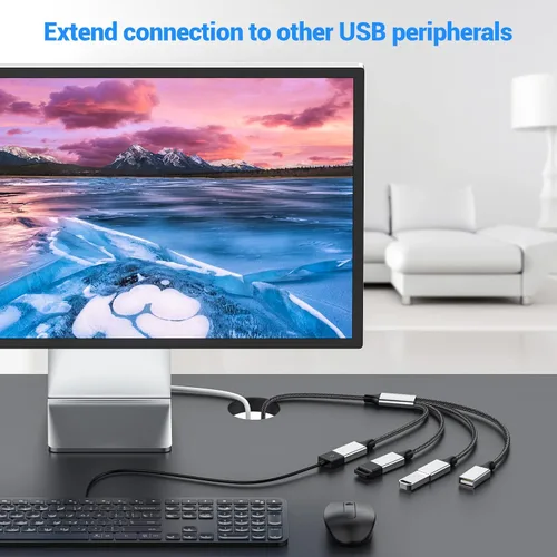 Vista 2 de MOGOOD USB Splitter 1 in 4 Out 3.3ft Braided USB Extension Cable for Data Sync and Charging 4 Port USB Hub for Keyboard and Mouse for Laptop PC Mac