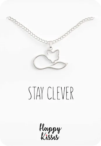 Vista 2 de Happy Kisses Collar de zorro Colgante con mensaje "Stay Clever" Bonito regalo para cualquier mujer o niño que ama a los zorros, 18", Metal
