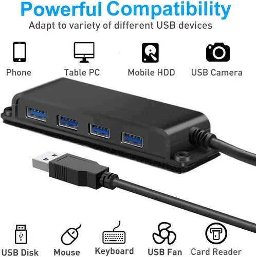 Vista 5 de Hub de escritorio portátil USB 3.0 de 4 puertos, concentrador de datos USB 3.0 fija con cable de 3.3 pies para MacBook, Mac Pro/Mini, iMac, XPS