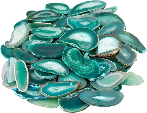 Vista 14 de mookaitedecor Láminas de ágata pulida para mesa contraluz, paquete de tarjetas de geoda de ágata de 12 piezas Assorted Geode Slices, No Holes